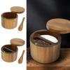 Salt Seasoning Jars Pepper Jar Wooden Condiment Box Bowl Storage Pot with Spoon and Magnetic Swivel Lids Salt Cellar for Kitchen