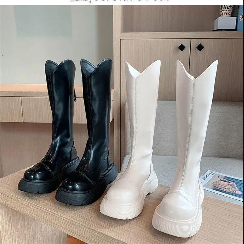 Popular long boots women's white knight boots 2025 spring and autumn new cigarette long boots thick-soled thin high boots