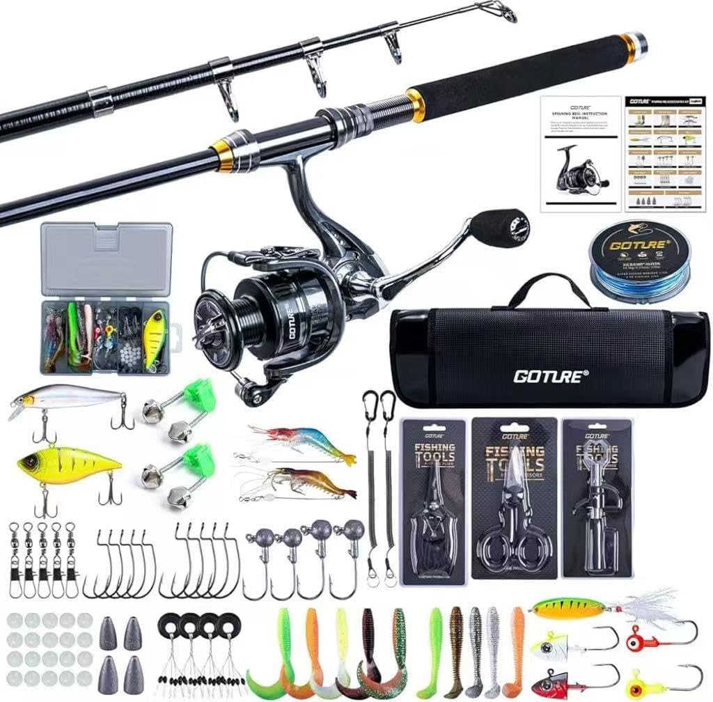 

Goture Fishing Casting Rod with Rod Sea Bass Spinning 66 Lures and 32 Waterproof Storage and Japanese Instructions Portable for and Ocean Telescopic