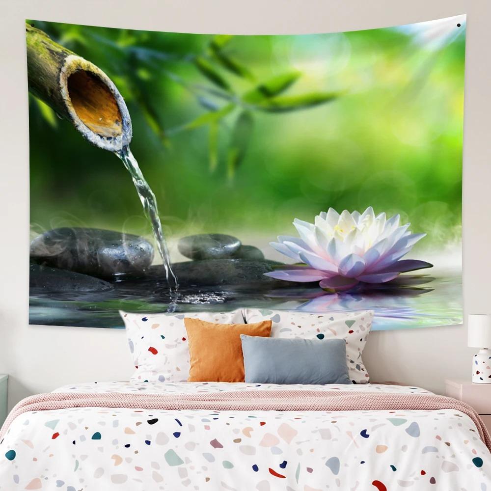 Lotus Forest Tapestry Bohemian Bedroom Waterfall Pattern Background Cloth Home Decor Living Room Wall Hanging Cloth