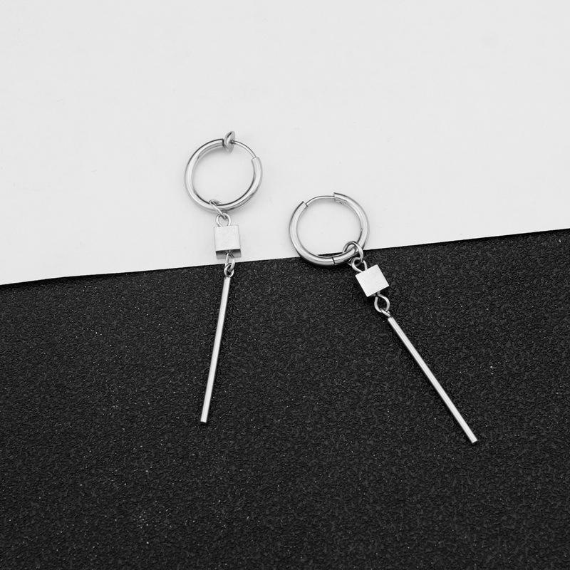 Korean Men's Square Stainless Steel Long Earrings - Punk Style, OL Fashion, Titanium Steel for Couples.