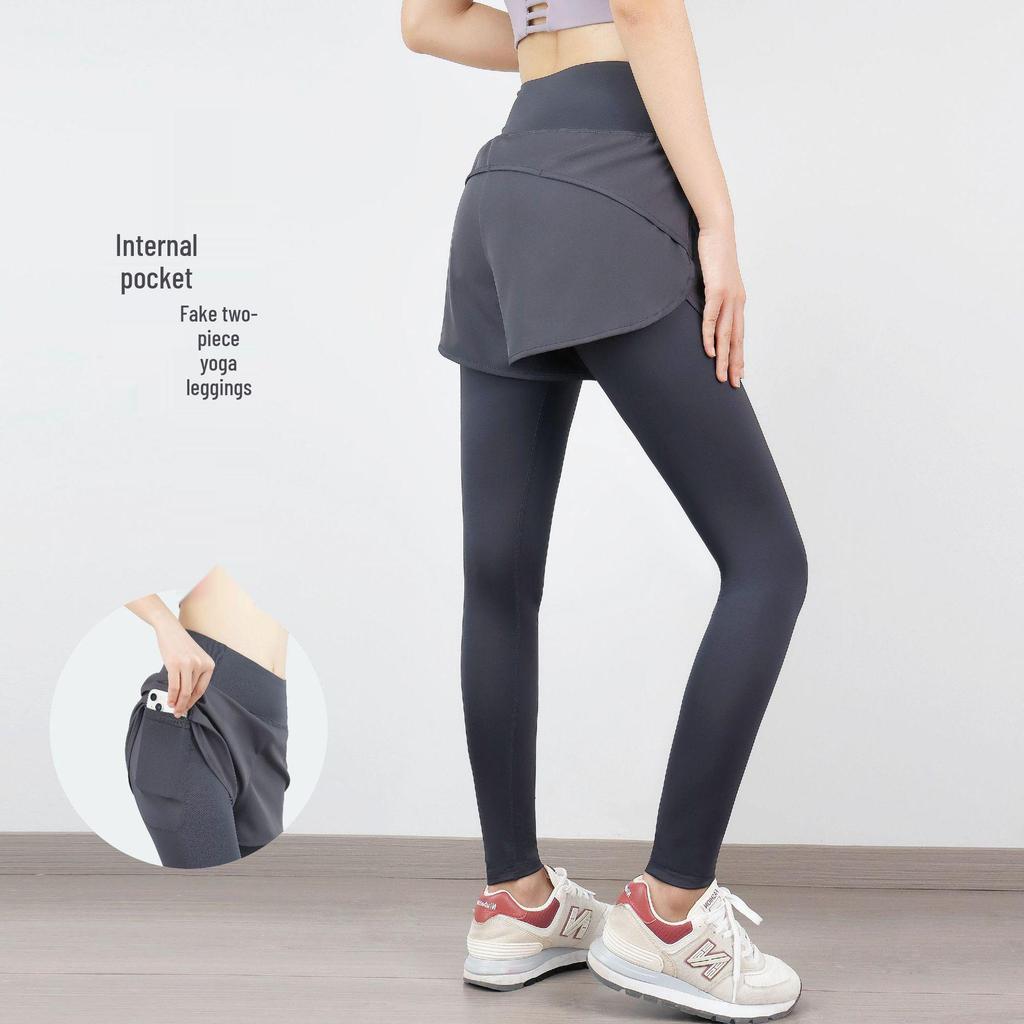 Women's High-Waist Yoga Pants - Autumn/Winter Quick-Dry 2-in-1 Design for Fitness and Morning Run