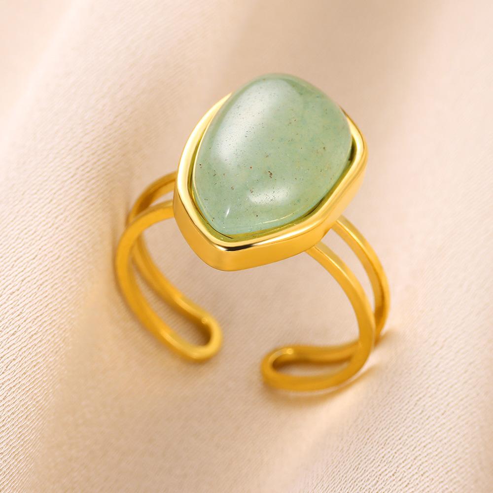 

Opening Rings For Women Fashion Natural Stone Gold Color Stainless Steel Ring Vintage Adjustable Finger Jewelry Anniversary Gift resizable