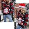 BITCED Damen Weihnachts-Pullover mit Weihnachtsmann-Stickerei O-Ausschnitt Strickpullover
