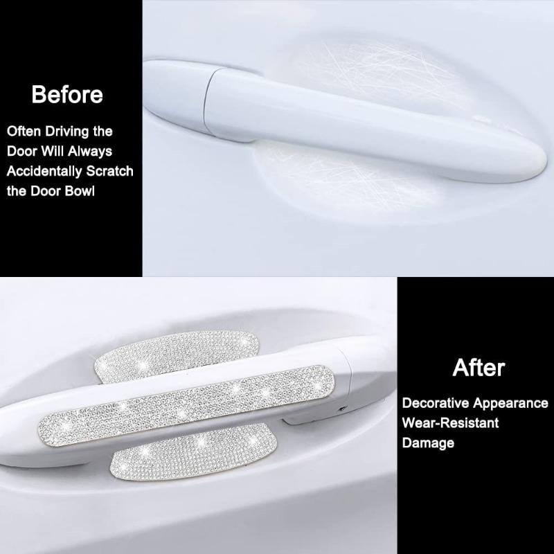 8Pcs/set Rhinestone Car Door Bowl Anti-scratch Reflective Stickers Door Bowl Handle Protection Decals Auto Decor Accessories
