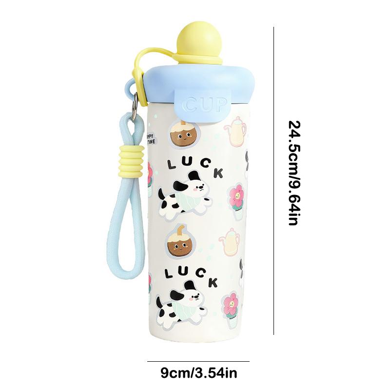Taza de vacío portátil de dibujos animados de alta capacidad con cuerda de elevación Botella de taza de acero inoxidable 316 Botella de agua aislada Para niños y niñas