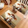 4pc S New Year Table Mats (2D Print) The Cute Cow Holds The Cup And Smiles. Pretty Table Accent for Modern Home Decor