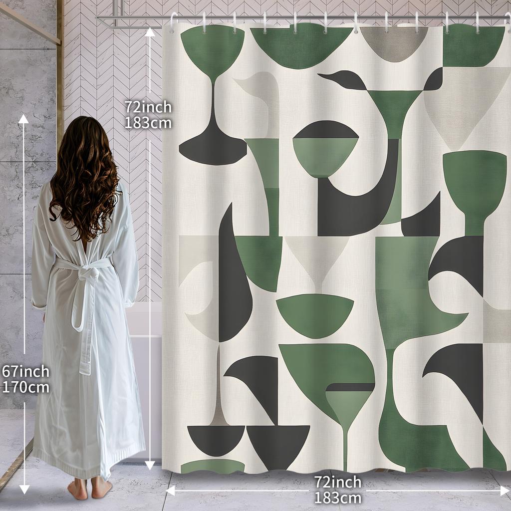 Vintage Watercolor Geometric Shower Curtain - Abstract Creative Art Design, Irregular Shapes, Stylish Bathroom Decor