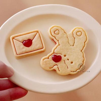 Happy Valentine's Day Cookie Cutter Cartoon Jam Envelope Heart Rabbit Biscuit Fondant Embosser Stamp Molds DIY Cakes Decorations