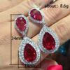 Silver Double Teardrop Ruby Red CZ Dangle Earrings Double Layer Halo Pave Crystal Drop Earrings Women Luxury Wedding Jewelry