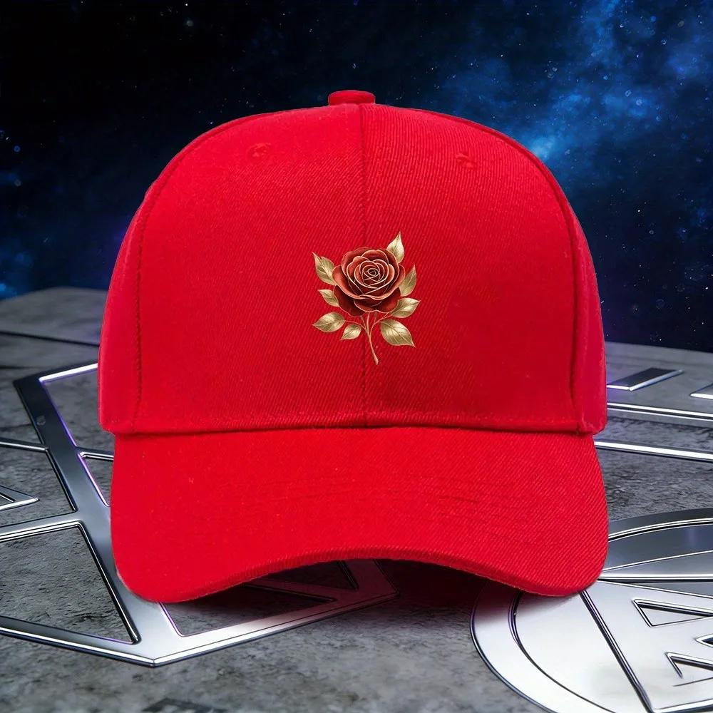 Gold Rose Aufdruck Baseballkappe Unisex Polyester Lässig Verstellbar Sonnenhut