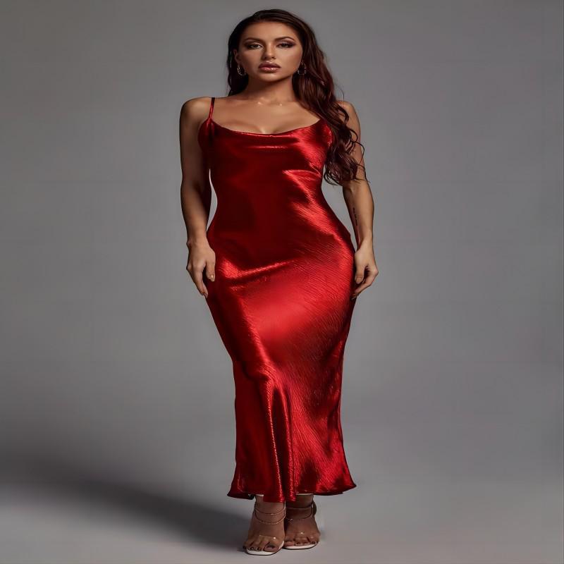 European American Women's Red Strappy Backless Slim Fit Sexy Dress