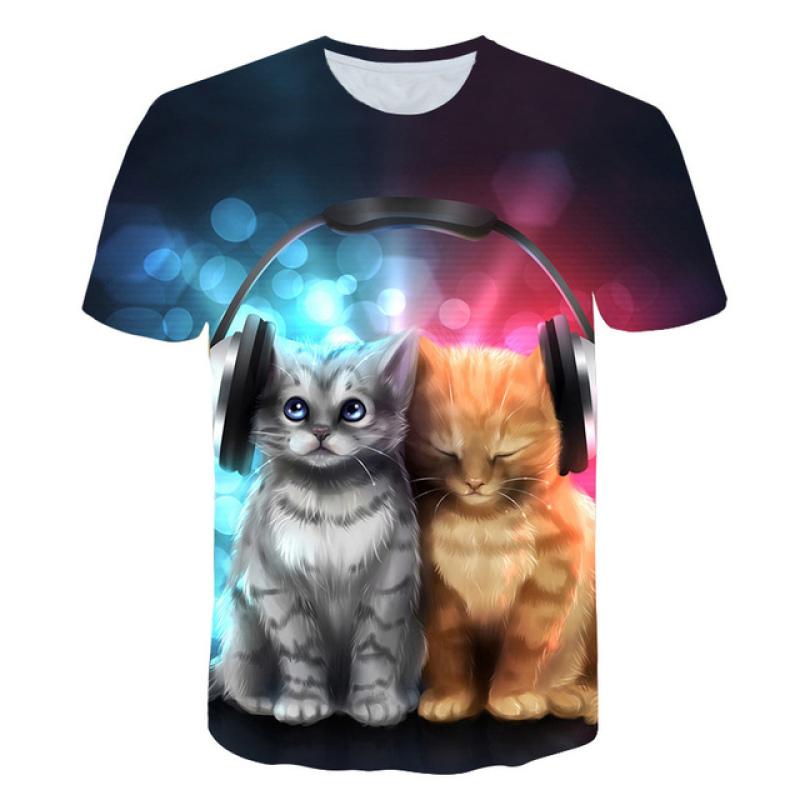 Cat Girls T Shirt Clothes Boys Girls Animal Children 3D T-Shirt Kids Summer Cat Lively Cute Funny Baby T Shirts Tops 2023 3-14Y
