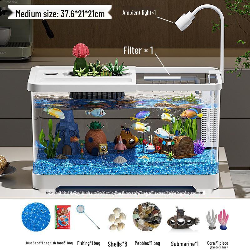 Premium Desktop Aquarium with Ecological Filtration and Oxygenation - High Transparency Fish and Turtle Tank for Home or Office