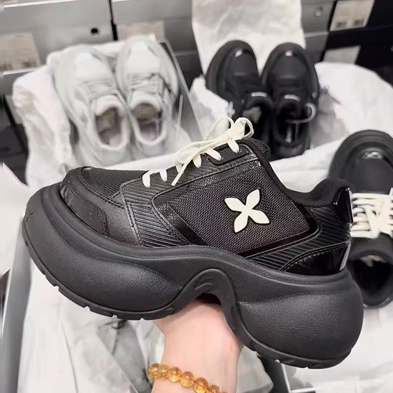 SMFK ripple high-heeled sneakers black and white contrasting colors thick-soled heightening casual shoes versatile little white shoes women
