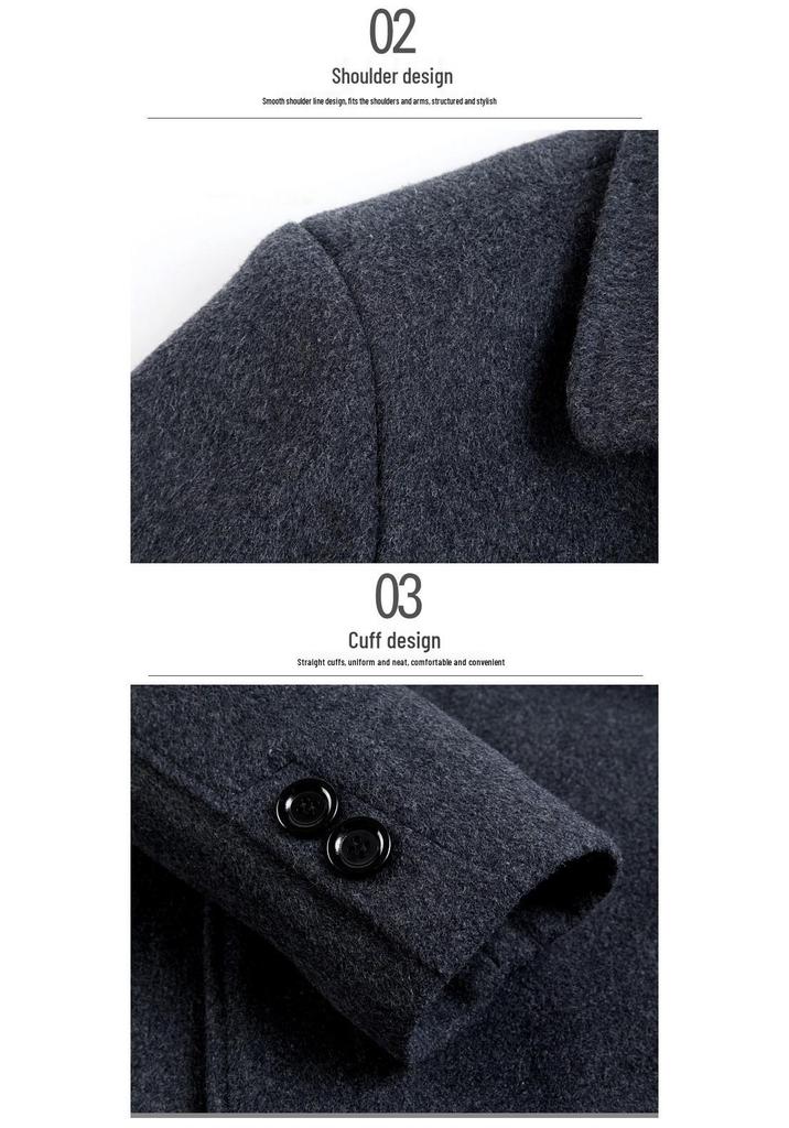 2024 Men's Mid-Length Wool Cashmere Coat - Winter Plus Size Business Style