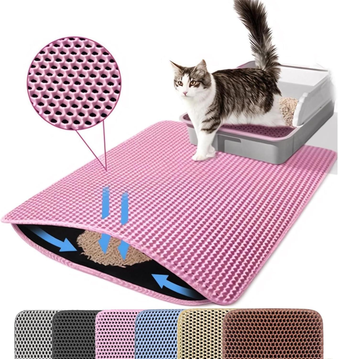 

Double Layer Cat Litter Mat Non Slip Waterproof Pet Litter Box Mat Wear Resistant Cat Litter Trapping Pad 30x30cm розовый