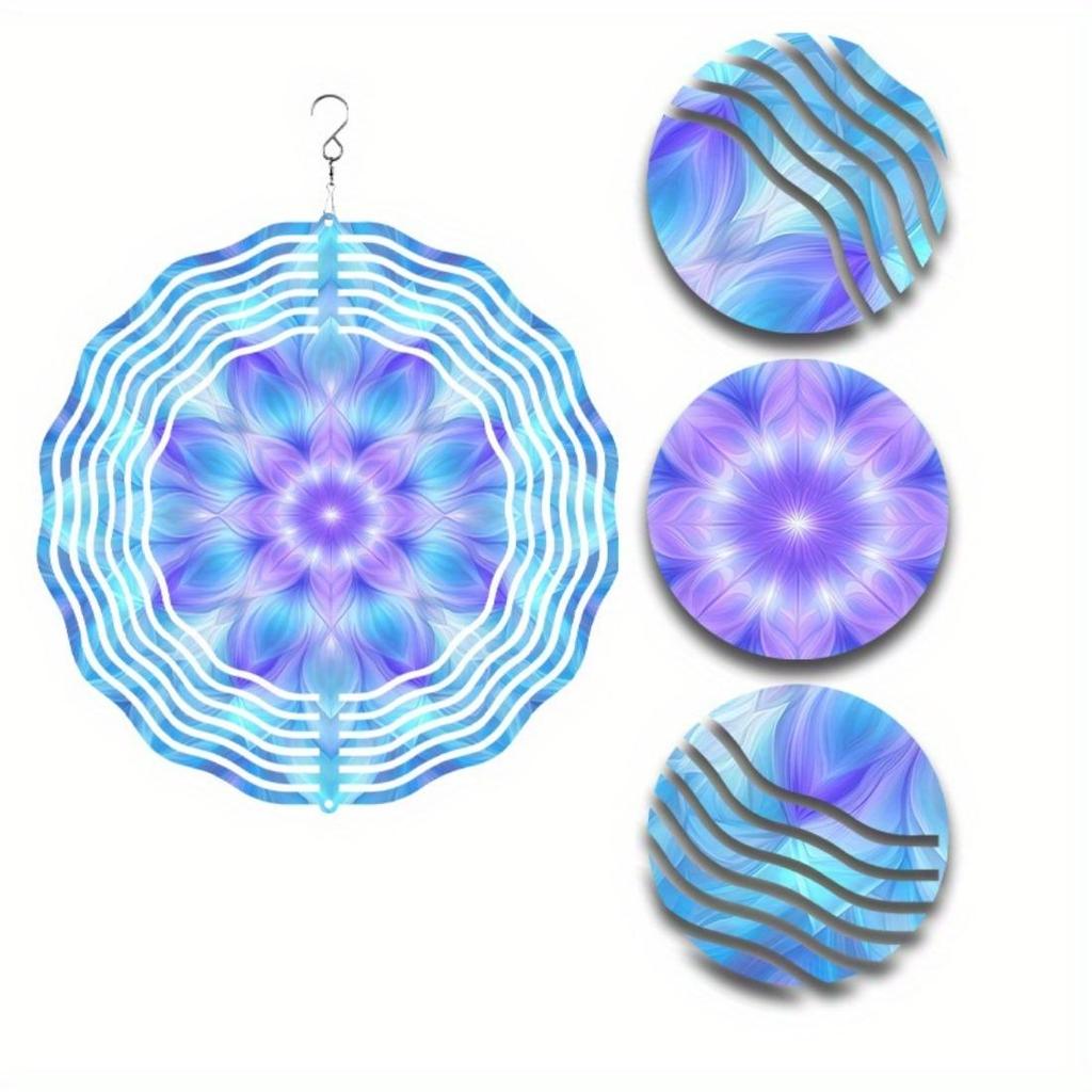 3D Dream Mandala Flower Pattern Wind Changer - Metal Kinetic Garden Decoration, Colorful Rotating Metal Hanging Ornament, Outdoor Wind Chime