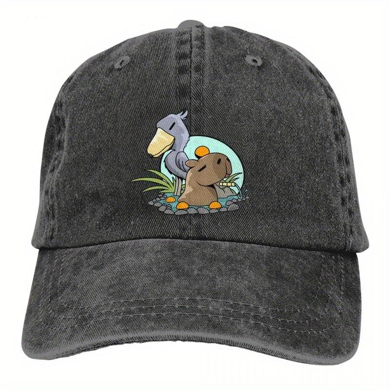 Shoebill Stork And Capybara Snapback Baseball Cap Adjustable Unisex Hat Featuring a Stork And Capybara Graphic Breathable Six 1pc