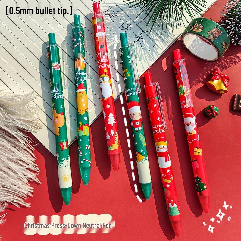 Christmas Black Ink Push-Action Pen for Student Exams and Office Use