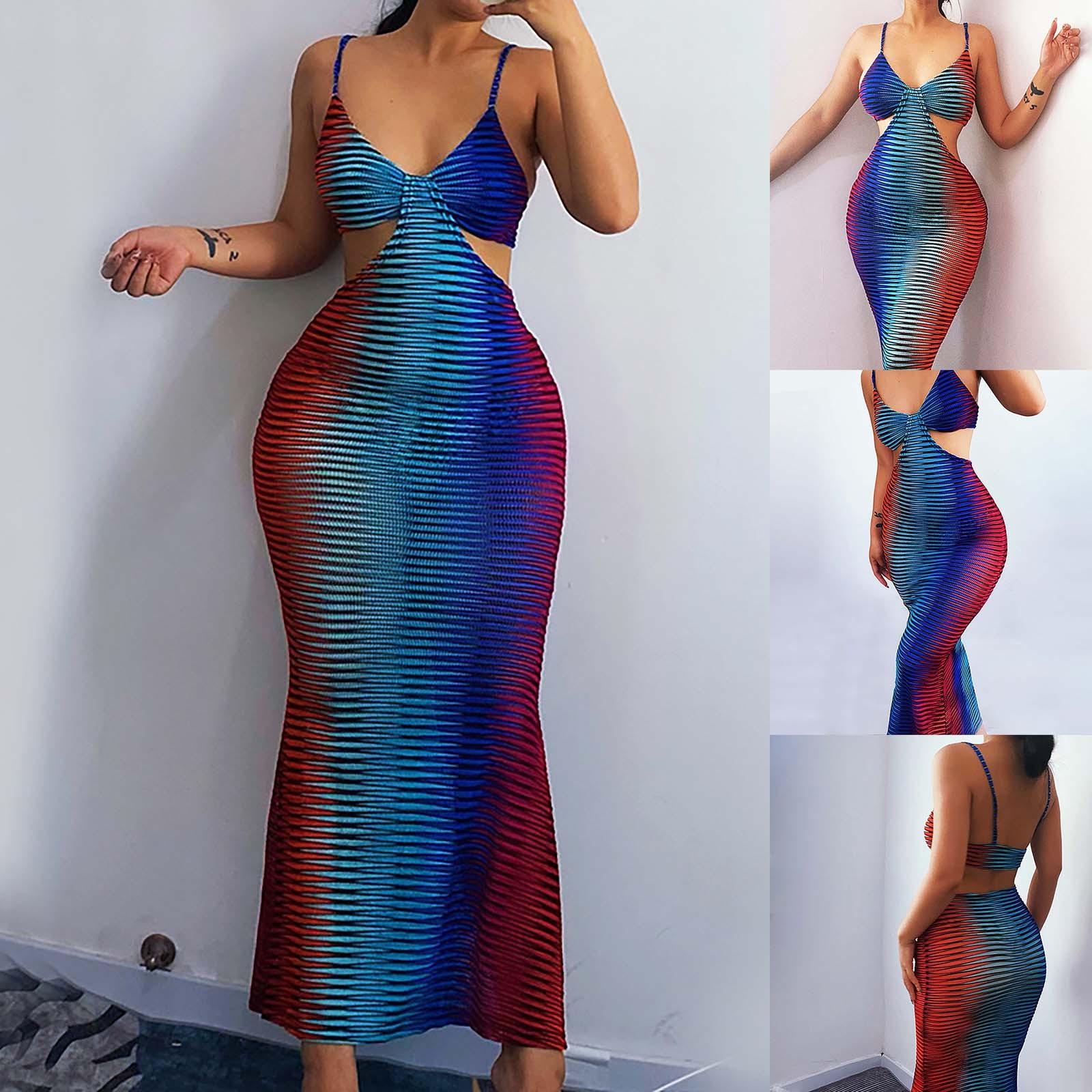 

Женские летние узкие платья без рукавов с цветным принтом без рукавов и бинтами