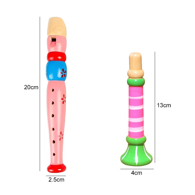 Wooden Flute Trumpet Set Children Horn Multi-color Puzzle Musical Instrument Toys Early Educational Montessori Toy for Kids TMZ