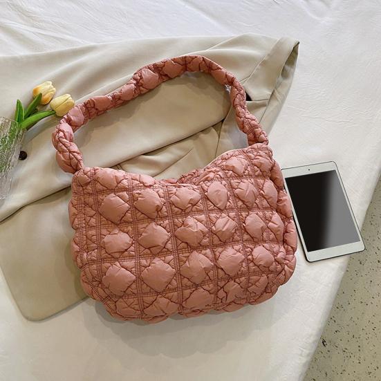 Women Quilted Tote Bag Solid Color Large Capacity Soft Puffer Handbag Portable Lightweight Crossbody Bag