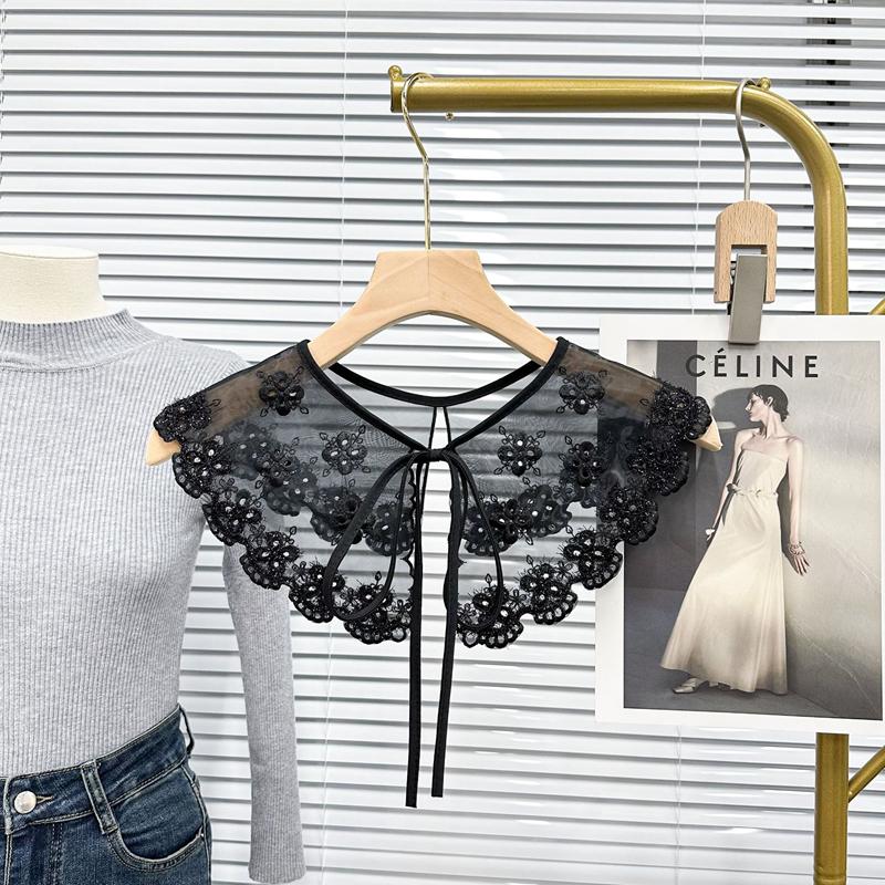 Fashion Ladies Blouse Detachable False Collar Floral Lace Embroidered Shawl Leisure Decoration Capelet