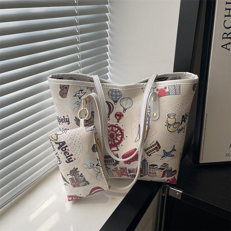 

Женская сумка через плечо с граффити, зимняя, новая, модная, универсальная, большая сумка-тоут белый