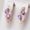 Shiny Purple Zircon Drop Earrings For Women Trend Gold Color Bride Wedding Fine Jewelry Crystal Gift