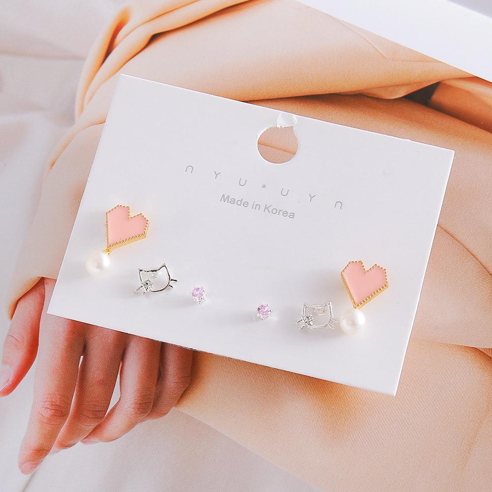 Sweet Heart, Cat Ear, Musical Note & Guitar Stud Earrings – 3 Pairs of Cute and Personalized Ear Jewelry for Women.