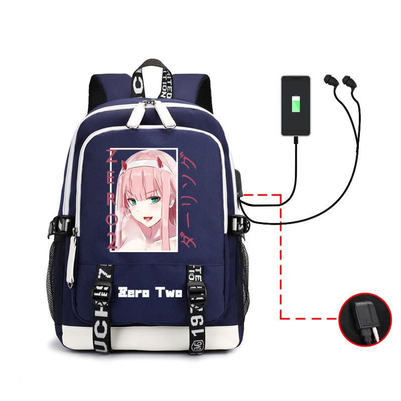 Arling In The Franxxx Anime Printed Backpack Male And Female Usb Large Capacity Charging Headphones School Bag