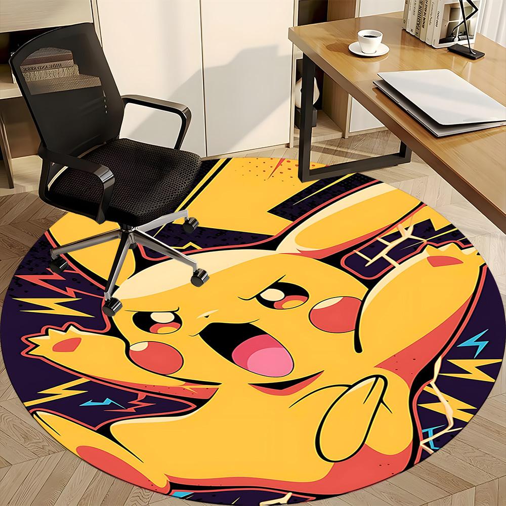 1pc Pikachu Energy Office Round Area Rug, Indoor Mat Suitable For Office, Under Office Chairs Bedroom Living Room Home Decor, Room Deco