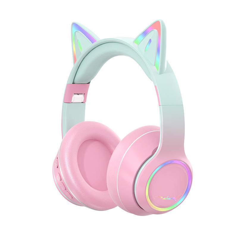 Luminous Cat Ear Bluetooth 5.3 Headphones with Card Slot for Gaming and Online Classes