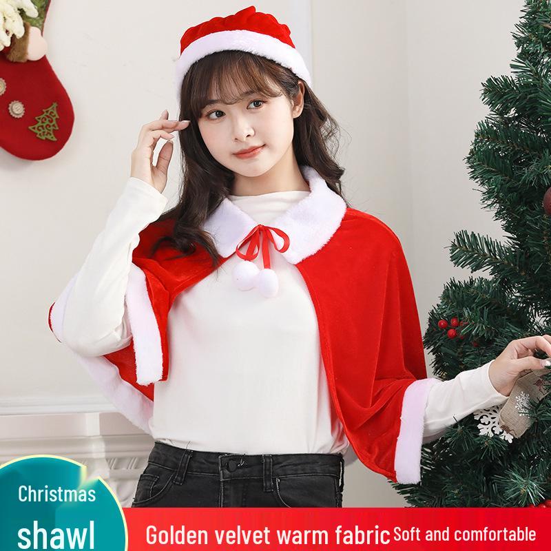 Children's Red Velvet Hooded Santa Cape Costume