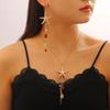 Bohemian Sea Star Shell Jewelry Set Beach-Inspired Necklace Earrings with Rhinestone Tassels Elegant Gift for Women Summer Beach Jewelry