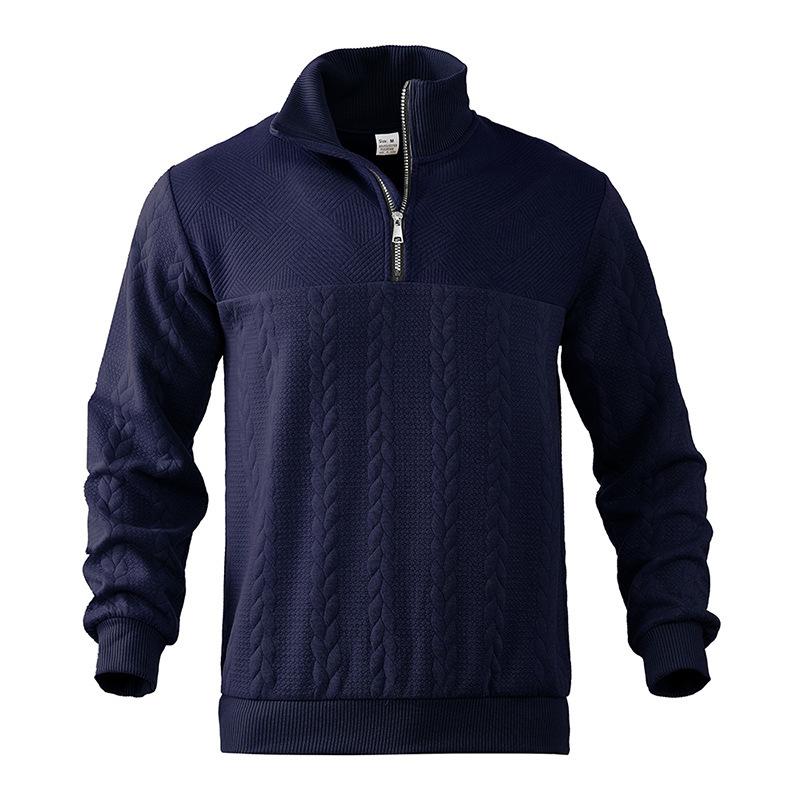 Retro Casual Stand Up Collar Zipper Pullover Loose Knit Jacquard Autumn/winter Long Sleeved Sweatshirt