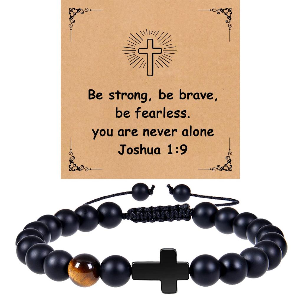 Cross Bracelet Religious Gifts, Handmade Beaded Bracelets,beaded inspirational bracelet, Tiger Eye Bracelet Gifts