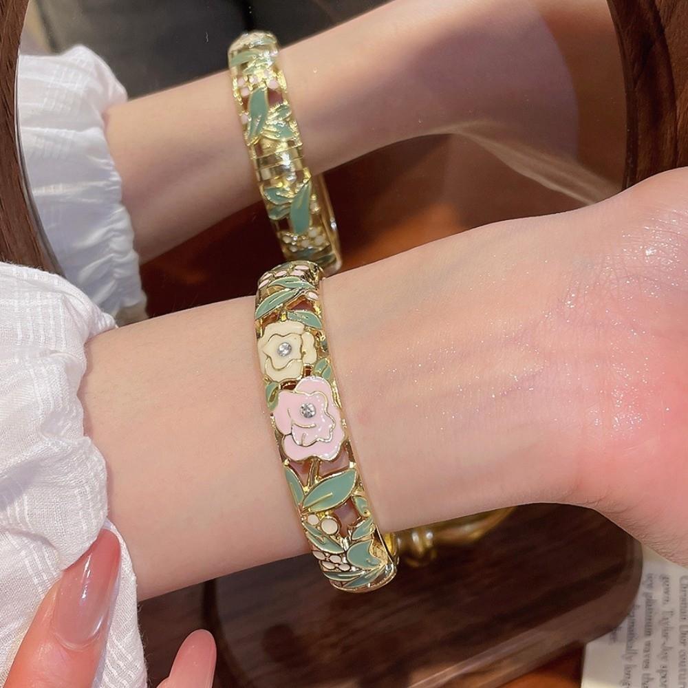 Hollowed Floral Vintage Cloisonne Bangle Enamel Women's Hand Bracelet Chinese Flower Bangle Ladies