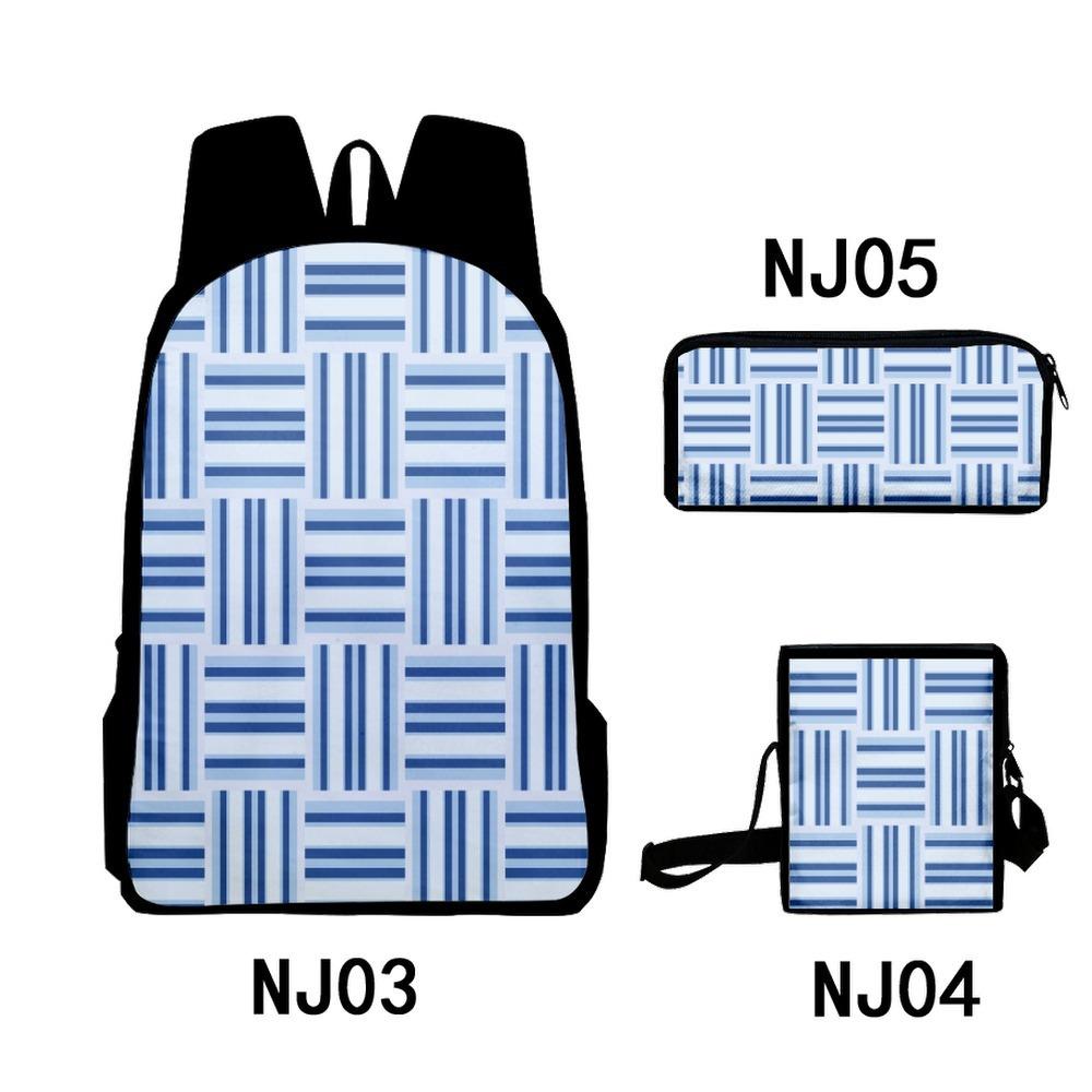 Trendy Geometric pattern stripes 3D Print 3pcs/Set pupil School Bags Laptop Daypack Backpack Inclined shoulder bag Pencil Case