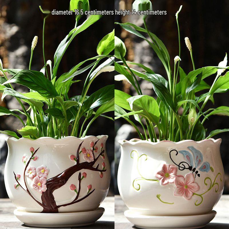 Simple Creative Ceramic Hanging Flower Pot with Tray - Large/Extra Large for Succulents and Green Pothos