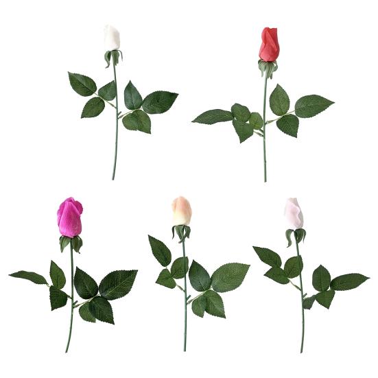 Künstliche Rosenknospen mit langem Stiel 45 cm Kunstseide Realistische Rose mit Blättern für DIY-Sträuße Hochzeitsfeier