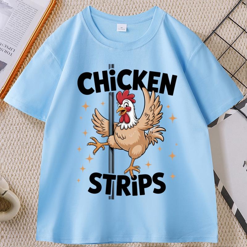 Chicken Strips Pole Dance Tshirt for Unisex Women Cartoon Funny Humor Graphic Tees Casual Cotton Short Sleeve Round Neck Tees