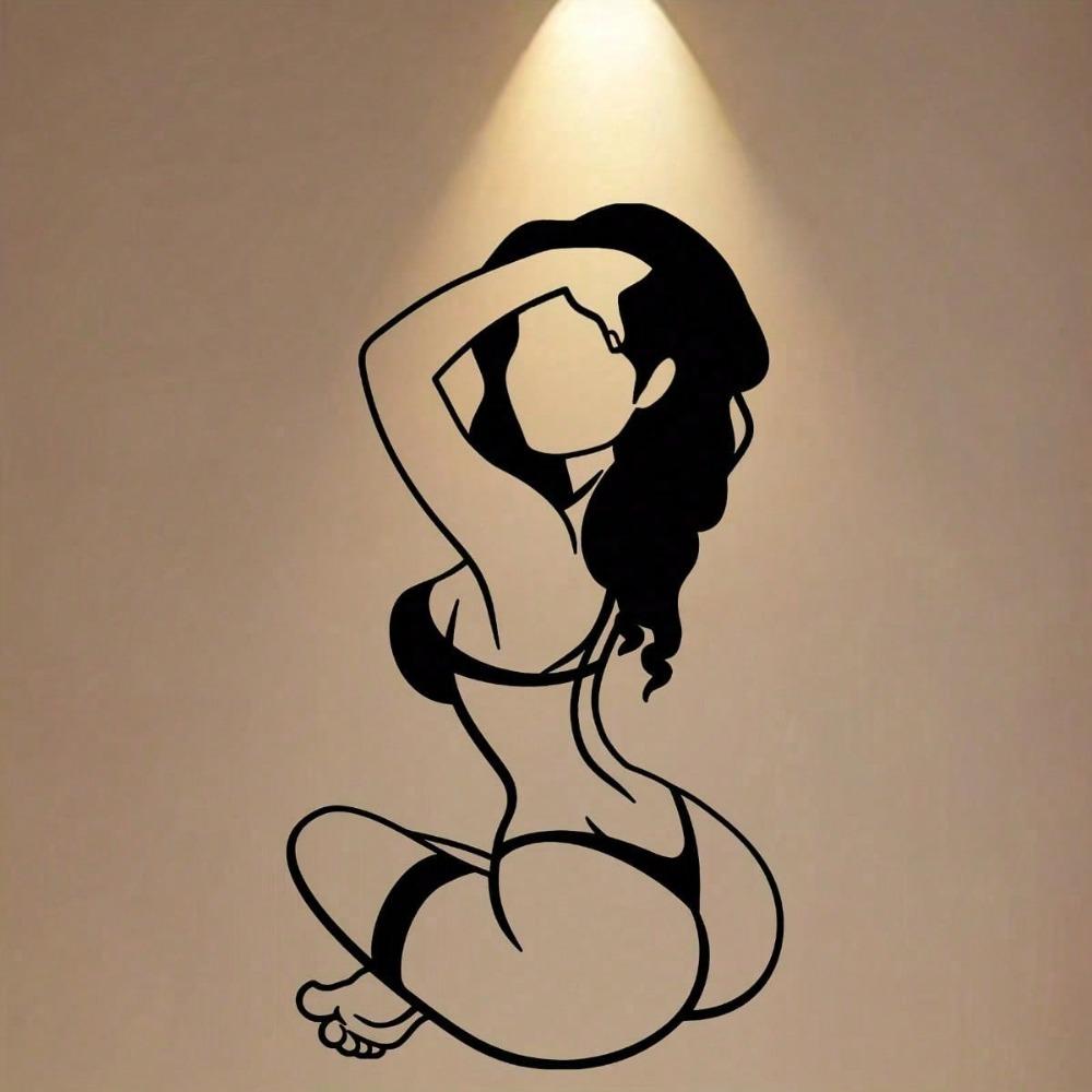 1 Stück Metall Wanddekoratives Gemälde - Abstrakte Bikini-Damen-Silhouette in Schwarzweiß