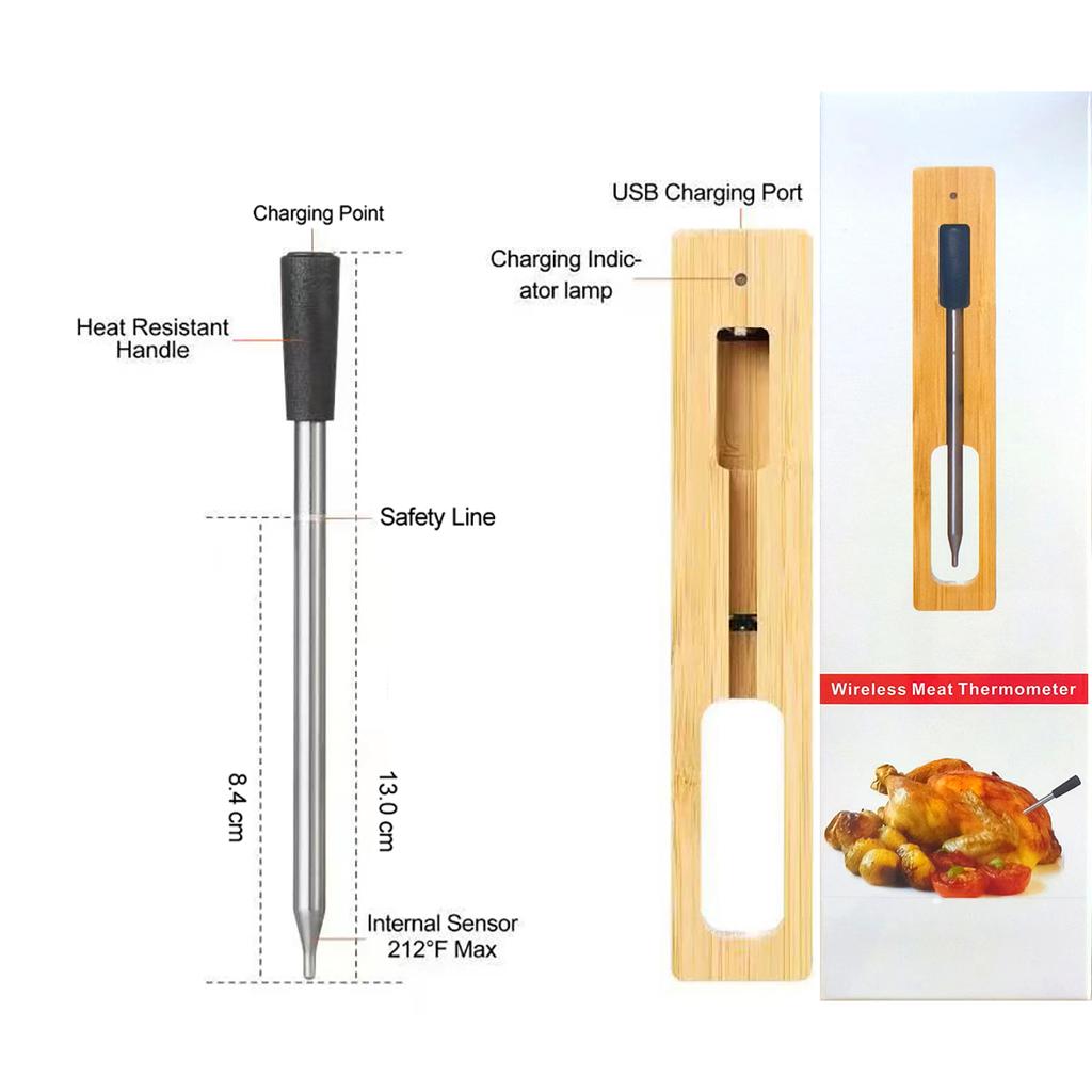 BBQ Barbecue Probe Wireless Bluetooth Barbecue Temperature Gauge Kitchen Cooking Tools Meat Food Temperature Gauge Grilled Beef.