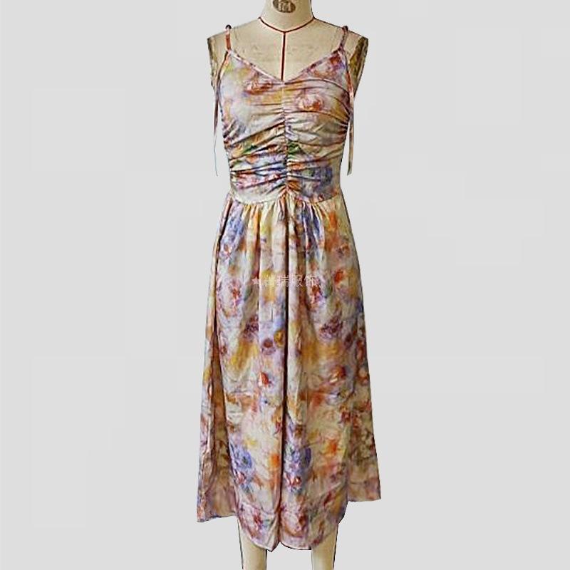 Women's Summer Vintage Oil Painting Print Holiday Style Halter Waist Halter Dress