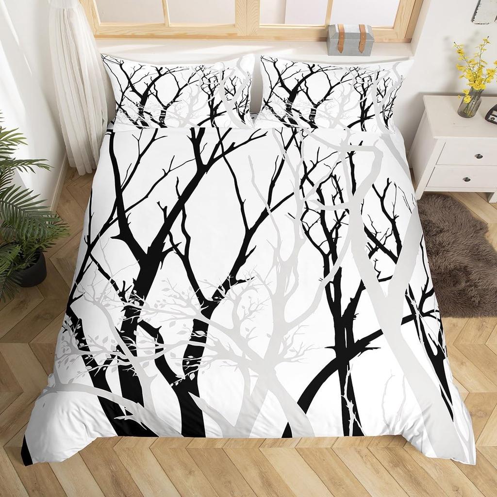 Comforter Tree Branches Botanical Leaves Print Bedding Set Polyester Nature Tree Comforter Queen Full For Kids Adults