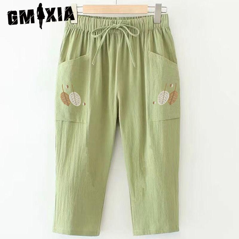 

GMXIA Женские модные повседневные брюки и капри с однотонным принтом XXXXL зелёный