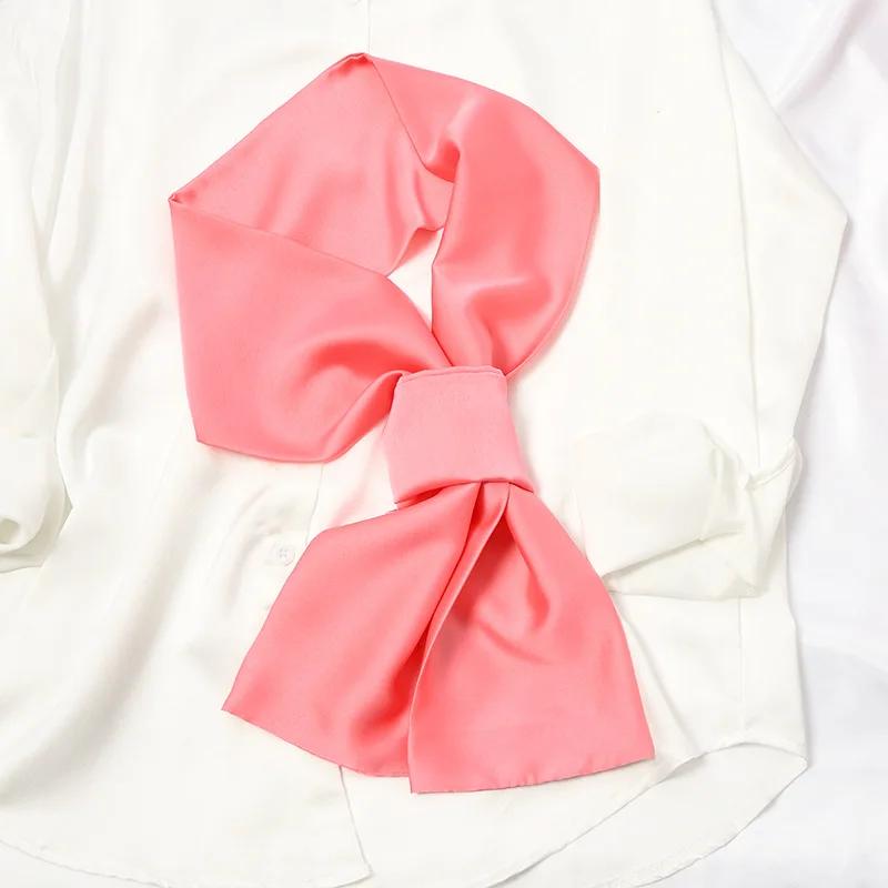Long Women Neck Scarf Plain Headband Silk Satin Hair Scarf Female 15x140cm Fashion Skinny Bag Scarves For Ladies Beige Pink