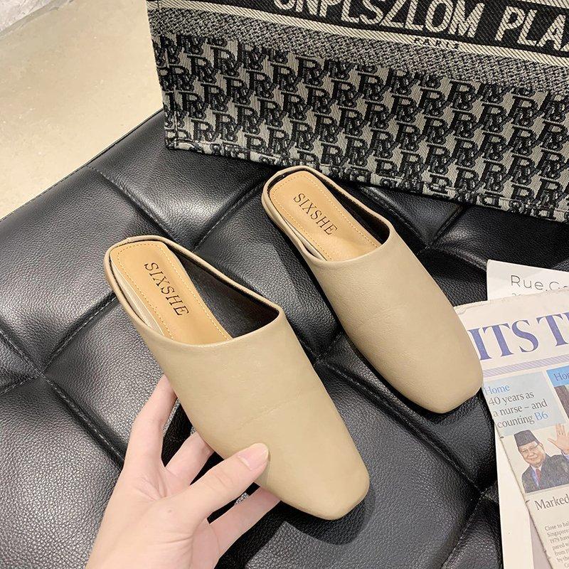 

Баотоу полутапочки женские весенние новые квадратный носок ретро интернет-знаменитость без каблука офисные прохладные тапочки 39 хаки